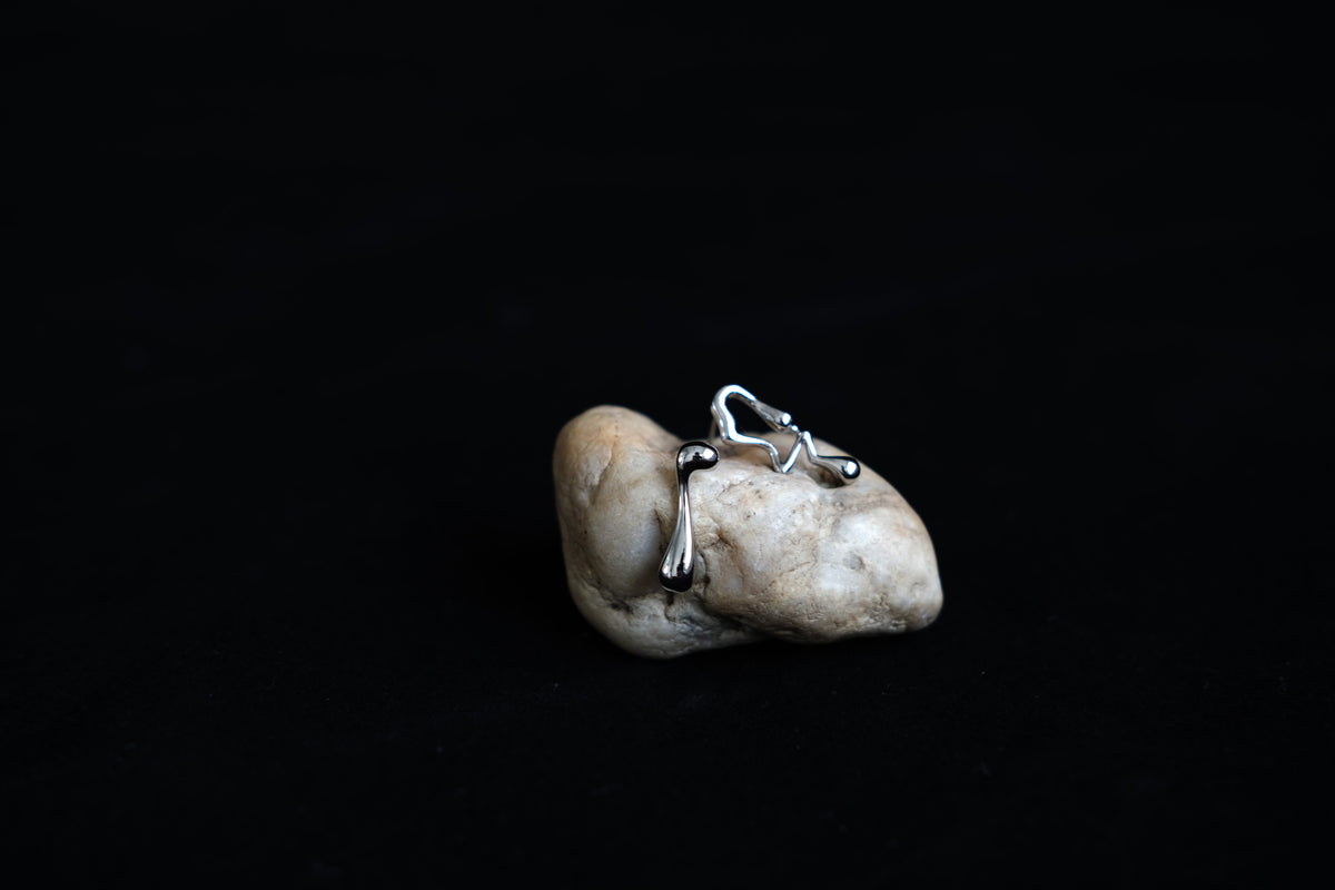 Asymmetrical Lava Earrings In Silver