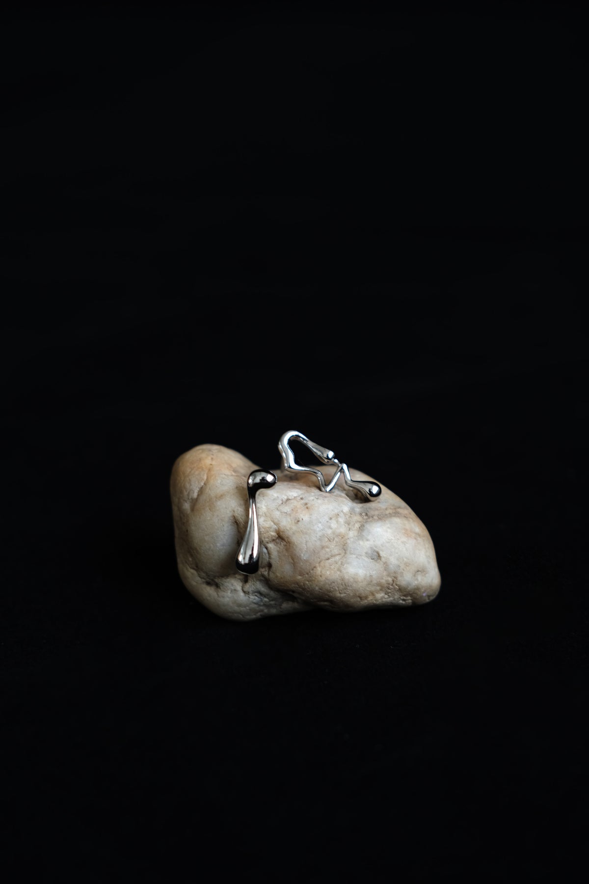 Asymmetrical Lava Earrings In Silver