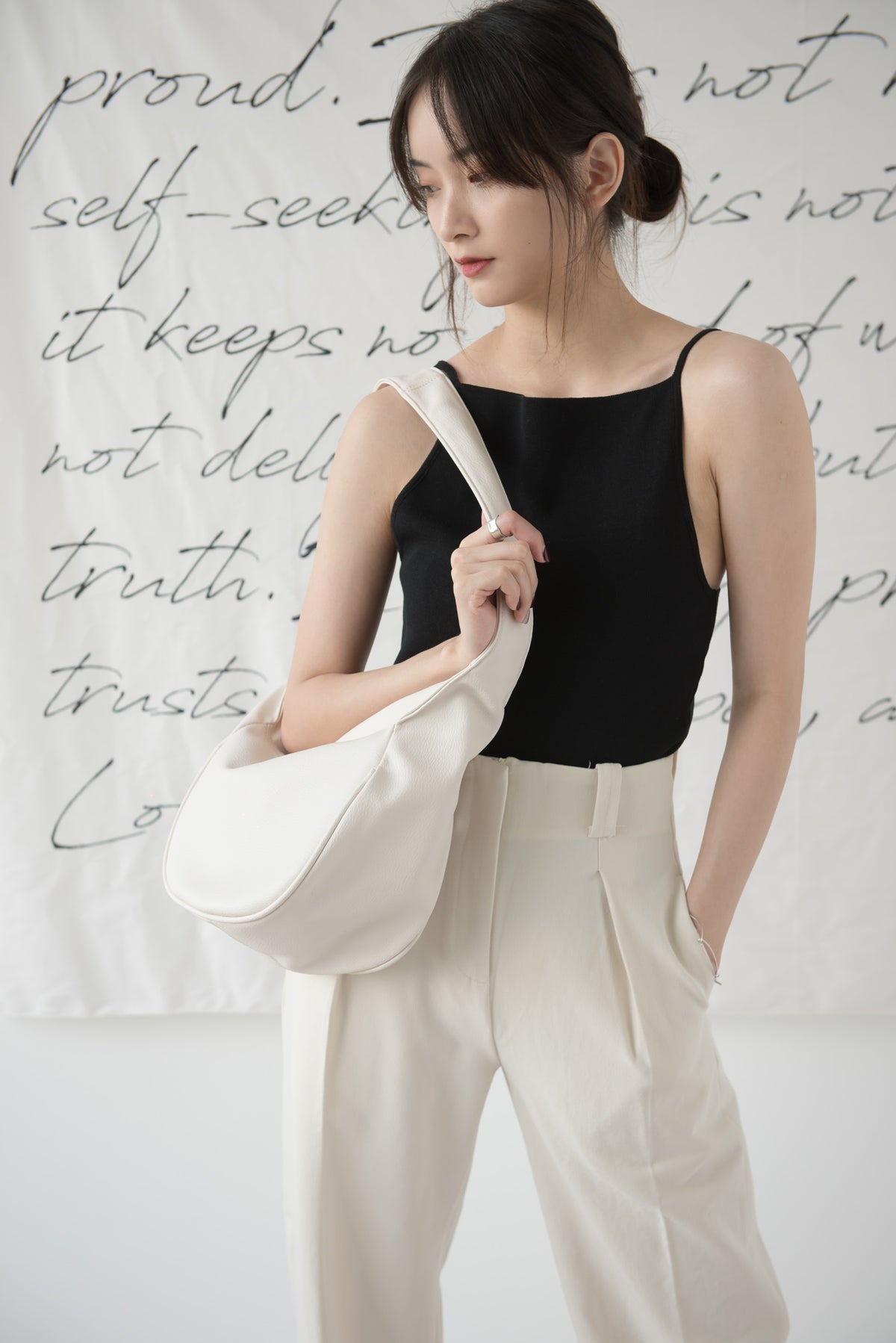 PU Shoulder handbag in cream white