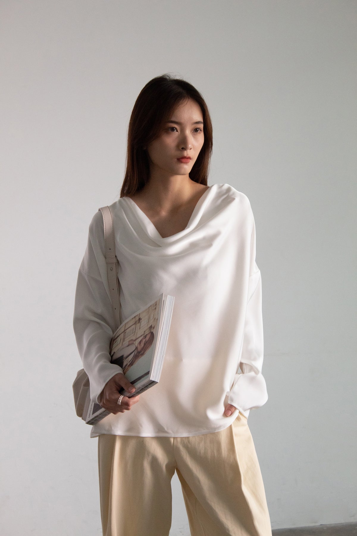Long sleeves classic satin long sleeve blouse
