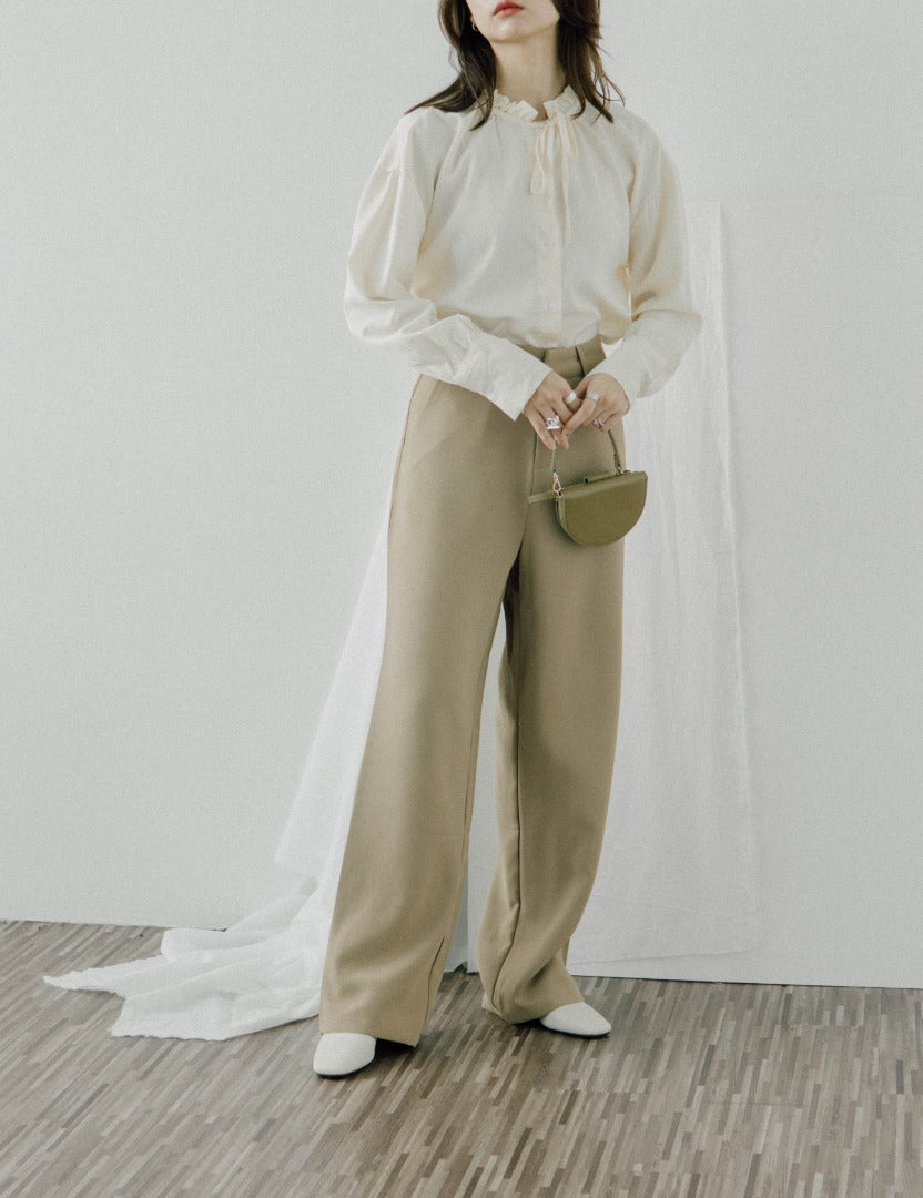 High waist wide leg suit trousers in khaki