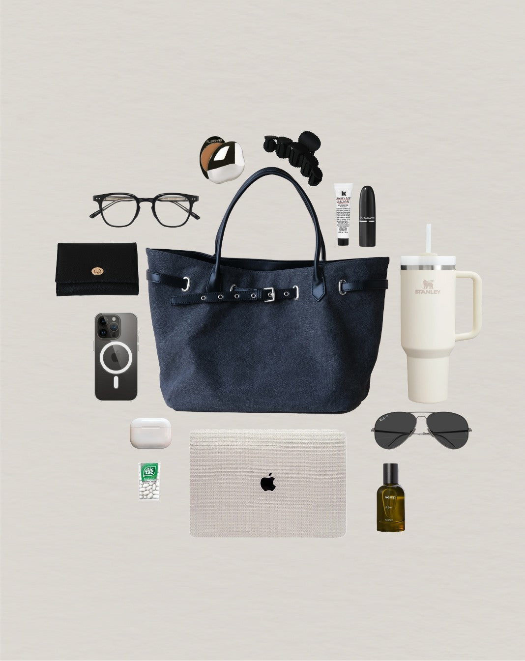 Élan Belted Canvas Tote - Black