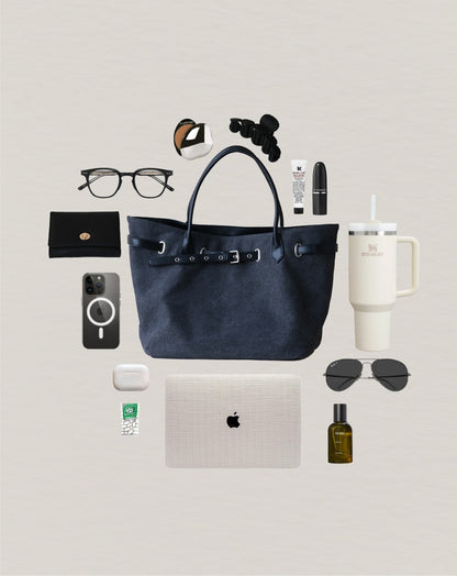 Élan Belted Canvas Tote - Black