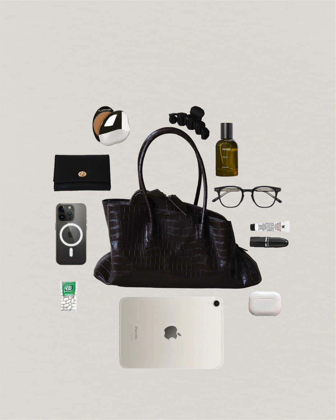 Barne Époque Tote - Coffee-colored Crocodile Pattern