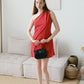 French Slim-Fit Elegant One-Shoulder Dress In Red