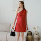 French Slim-Fit Elegant One-Shoulder Dress In Red
