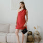 French Slim-Fit Elegant One-Shoulder Dress In Red