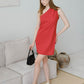 French Slim-Fit Elegant One-Shoulder Dress In Red