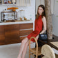 French Slim-Fit Elegant One-Shoulder Dress In Red
