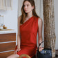 French Slim-Fit Elegant One-Shoulder Dress In Red
