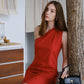 French Slim-Fit Elegant One-Shoulder Dress In Red