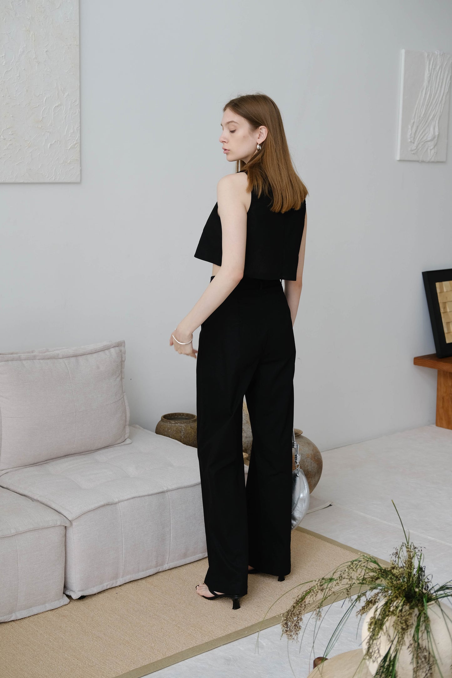 French Minimalist Crop Top + Pocket Pants in Classic Black