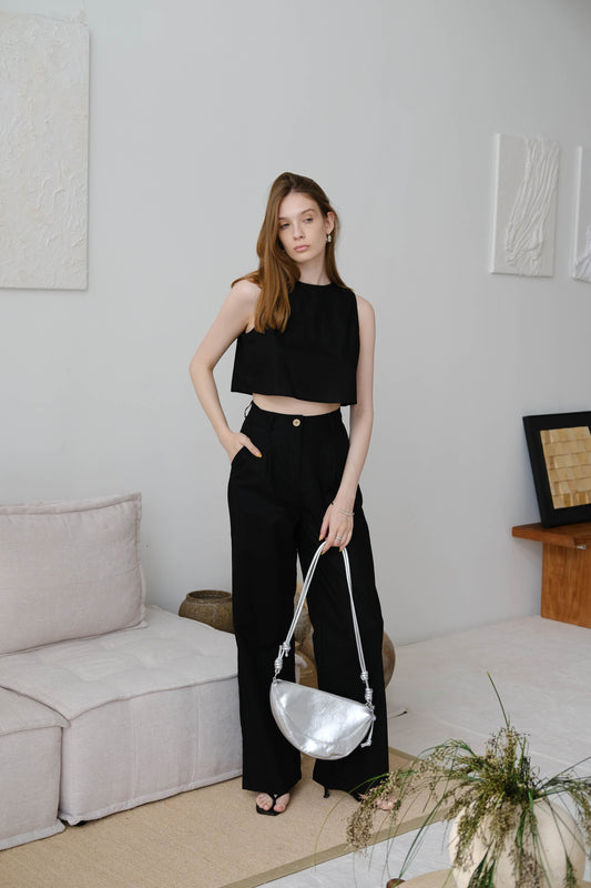 French Minimalist Crop Top In Classic Black