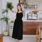 經典黑色法式棉麻高腰連身裙