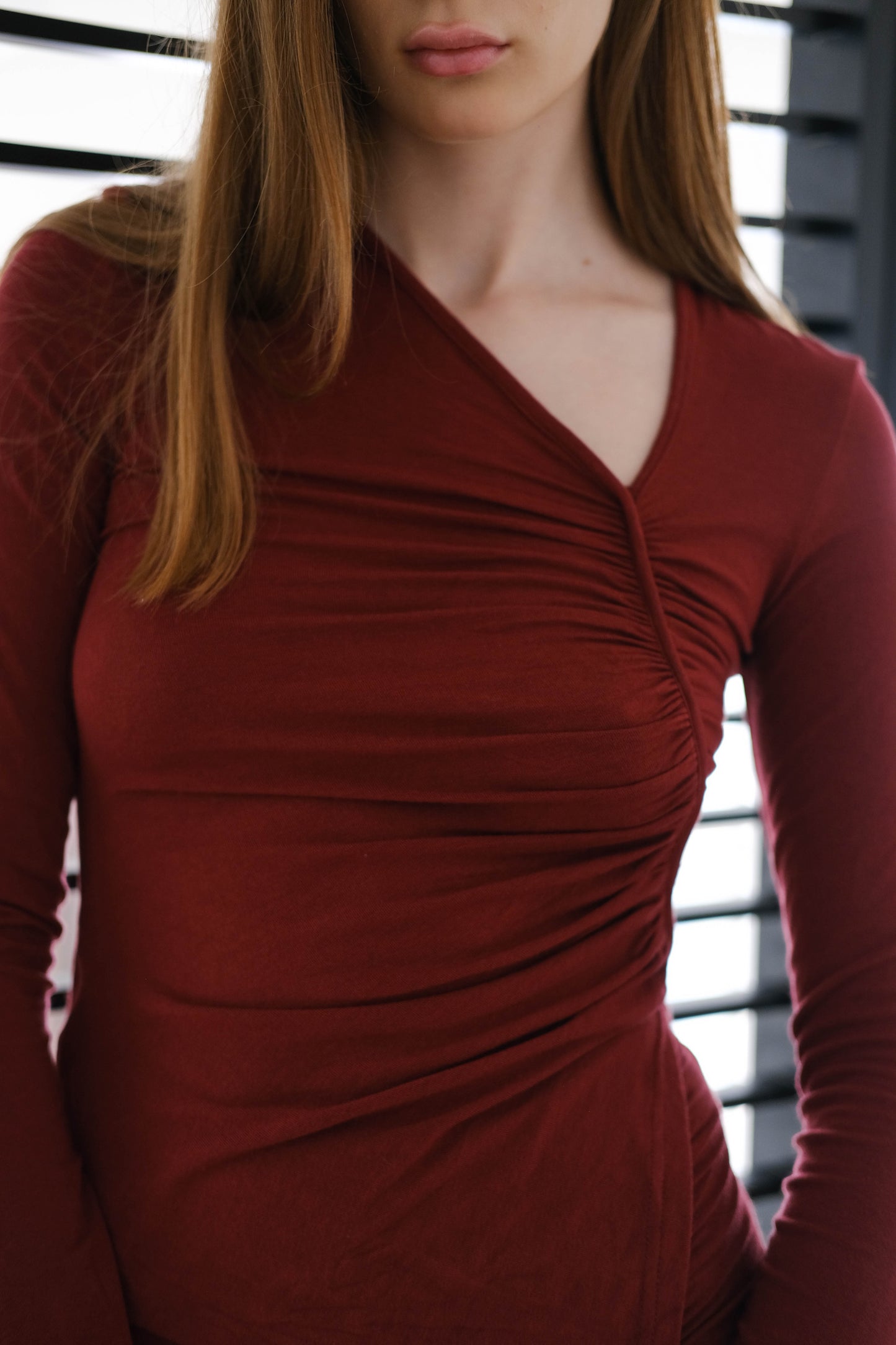 Slanted v-neck top - Berry Red