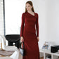 [2Pcs Suit] For Slanted v-neck top + Side zip Skirt - Berry Red