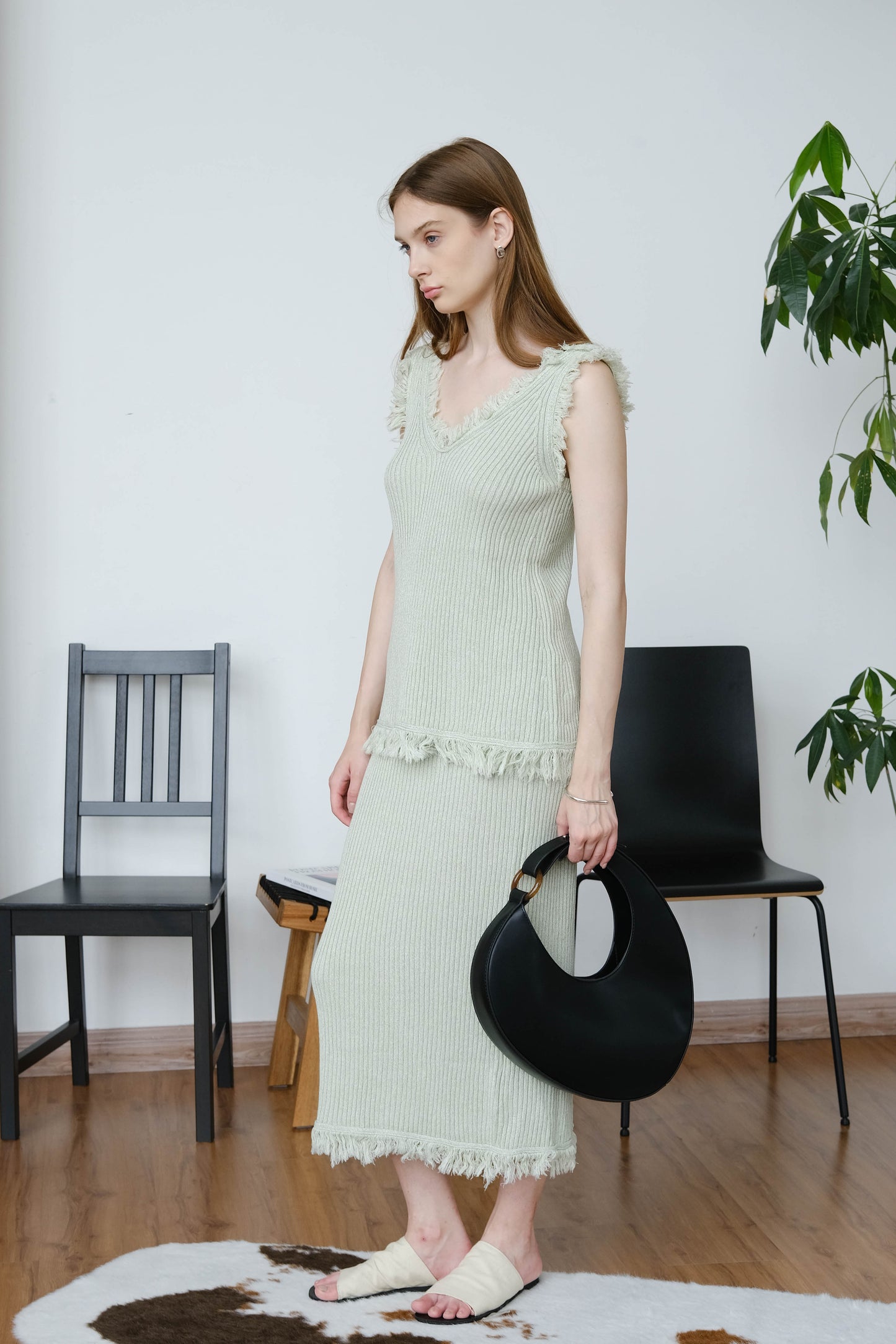 High-End Sleeveless Woolen Top - Mint Green