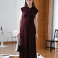 [2Pcs Suit] For Stand Collar Irregular Design Button Top + A Line Long Skirt- Elegant Purple
