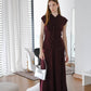 [2Pcs Suit] For Stand Collar Irregular Design Button Top + A Line Long Skirt- Elegant Purple