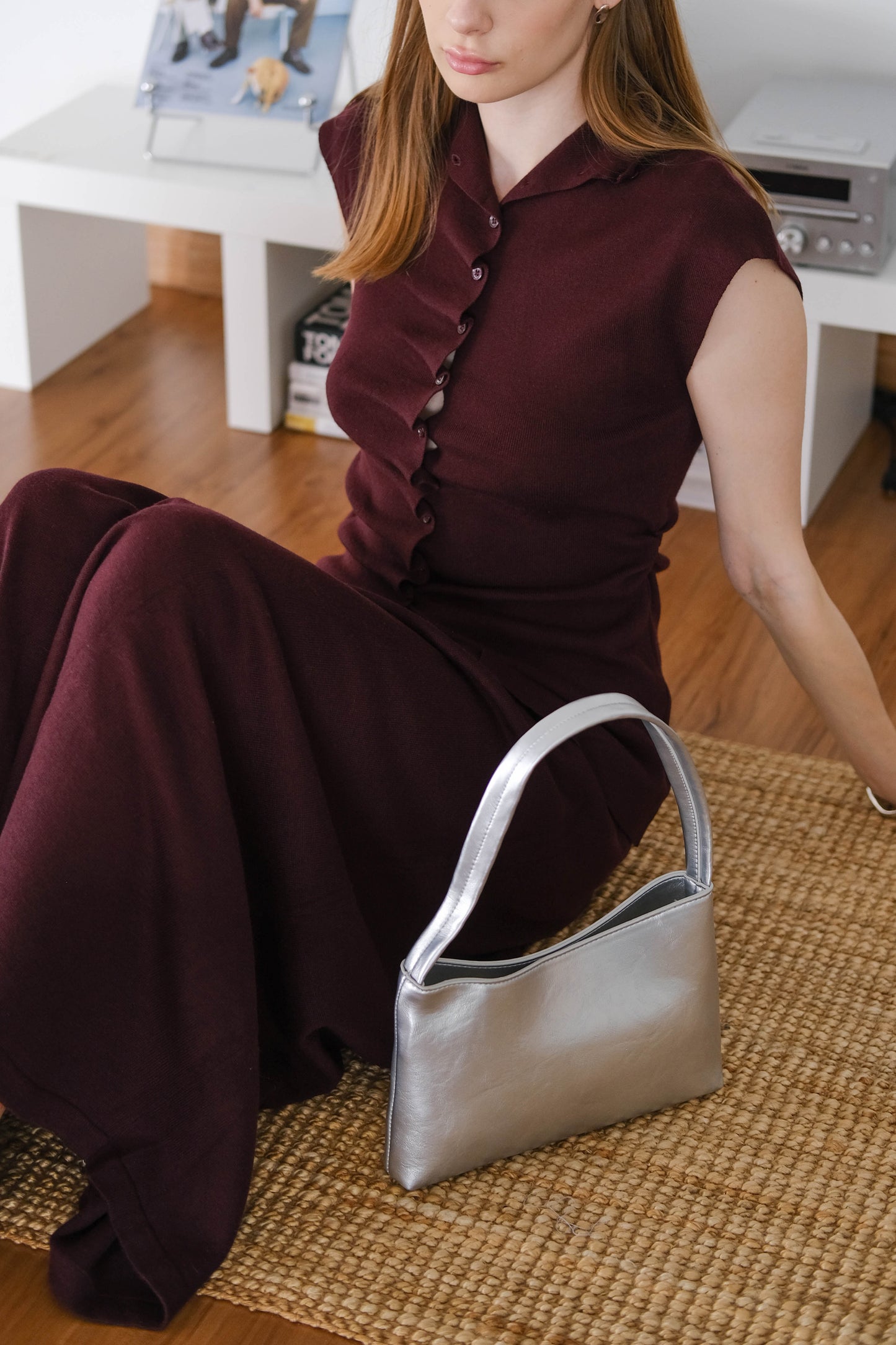 [2Pcs Suit] For Stand Collar Irregular Design Button Top + A Line Long Skirt- Elegant Purple