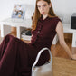 [2Pcs Suit] For Stand Collar Irregular Design Button Top + A Line Long Skirt- Elegant Purple