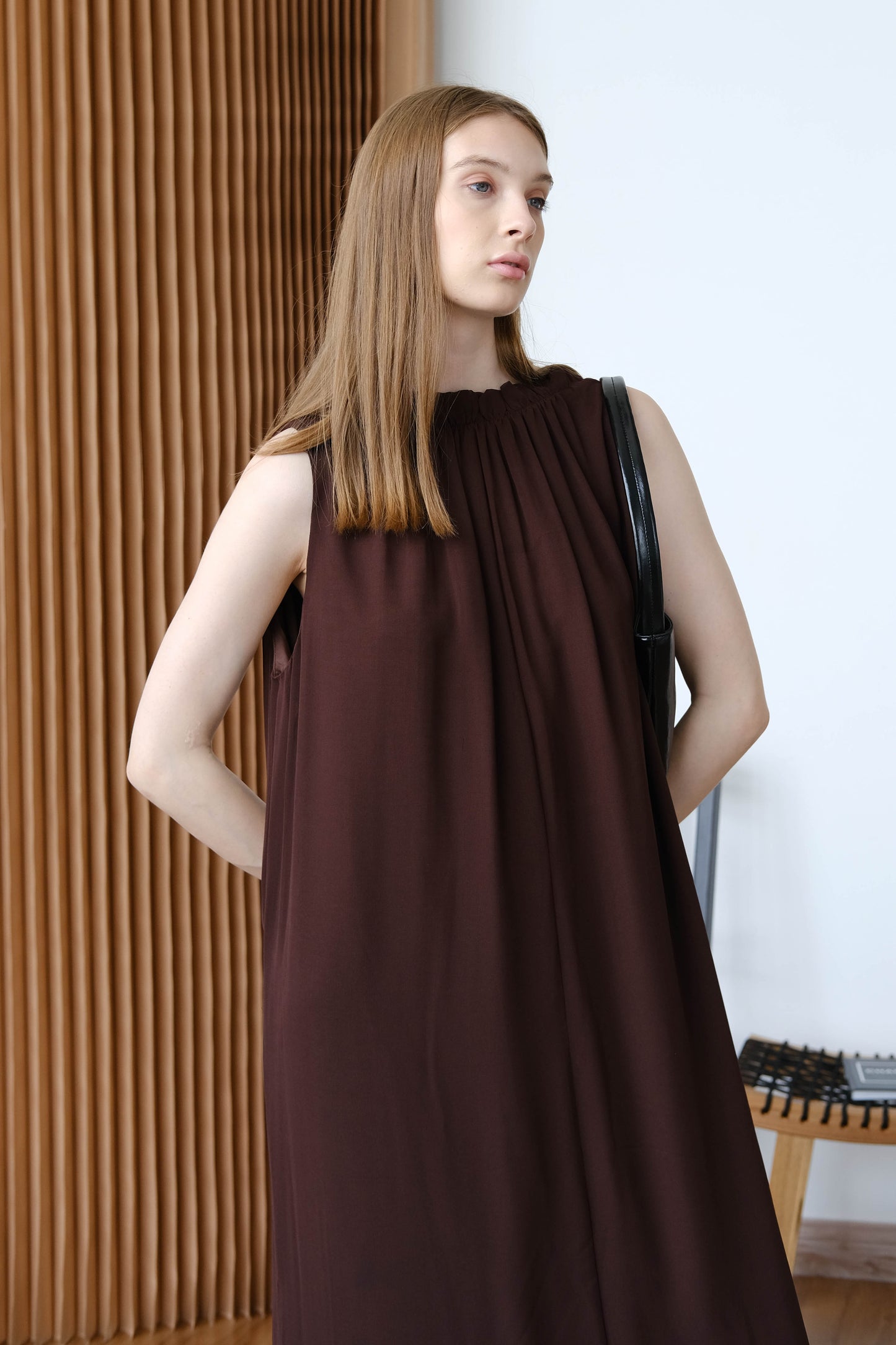 French Swag Collar Dress - Brown