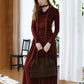 [2Pcs Suit] For Small scarf irregular hem long sleeve top + Wide Waist Plated Pocket Skirt- Berry Red