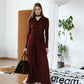 [2Pcs Suit] For Small scarf irregular hem long sleeve top + Wide Waist Plated Pocket Skirt- Berry Red