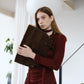 [2Pcs Suit] For Small scarf irregular hem long sleeve top + Wide Waist Plated Pocket Skirt- Berry Red