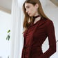 [2Pcs Suit] For Small scarf irregular hem long sleeve top + Wide Waist Plated Pocket Skirt- Berry Red