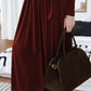 [2Pcs Suit] For Small scarf irregular hem long sleeve top + Wide Waist Plated Pocket Skirt- Berry Red