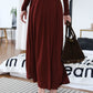 [2Pcs Suit] For Small scarf irregular hem long sleeve top + Wide Waist Plated Pocket Skirt- Berry Red
