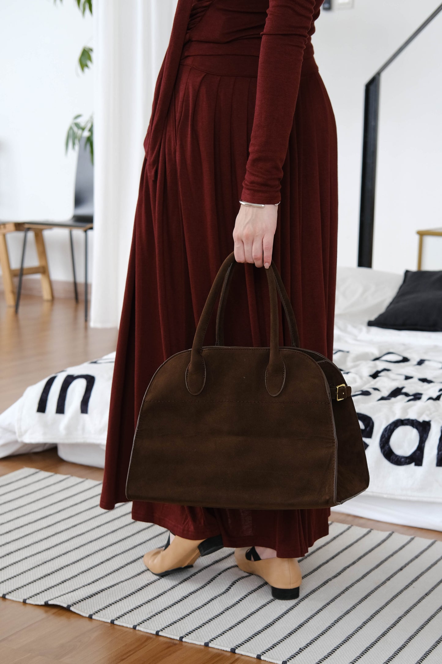 Large Matte PU Tote Bag - Dark Coffee