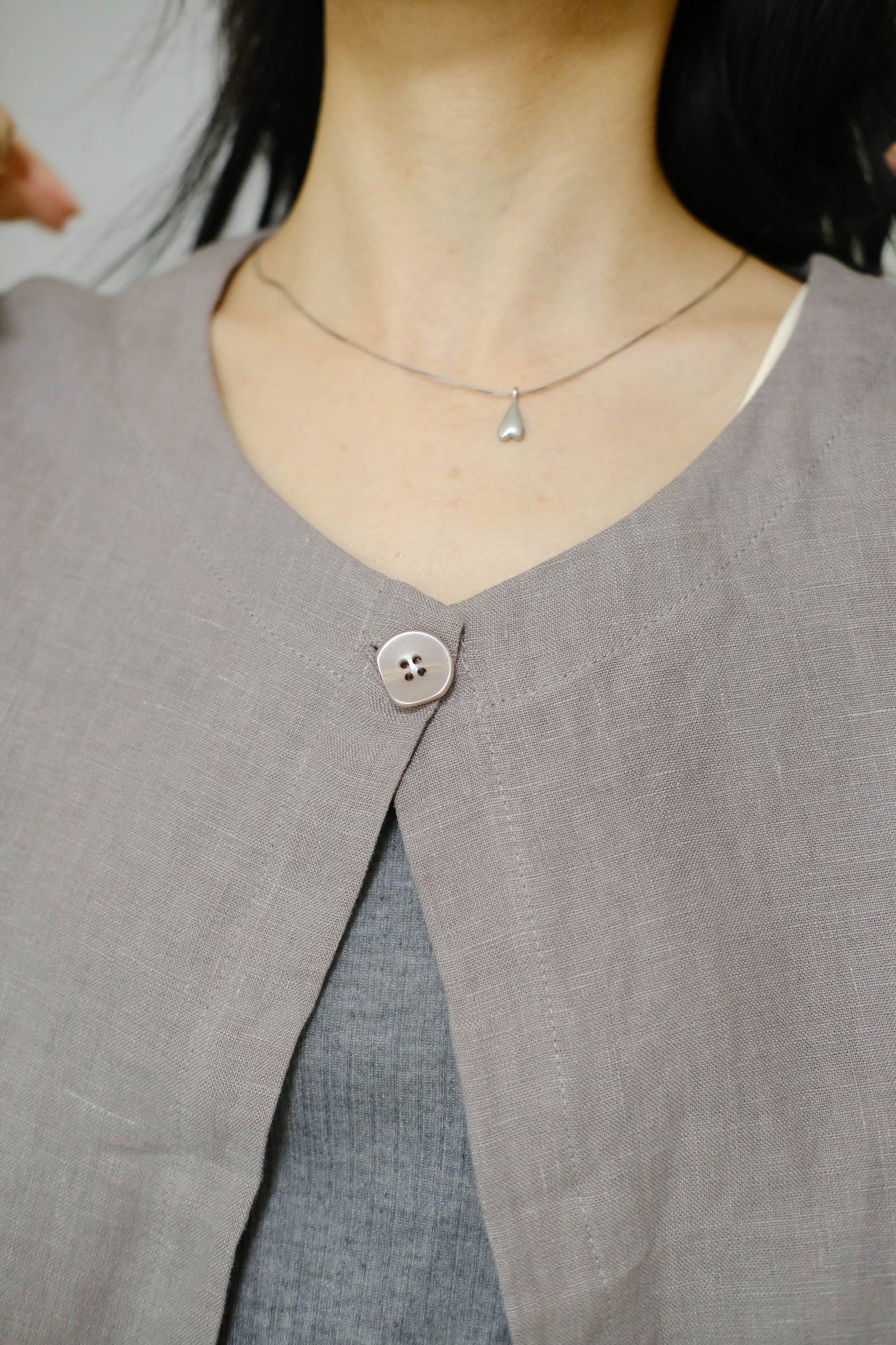Round neck tie one button linen jacket in classic grey