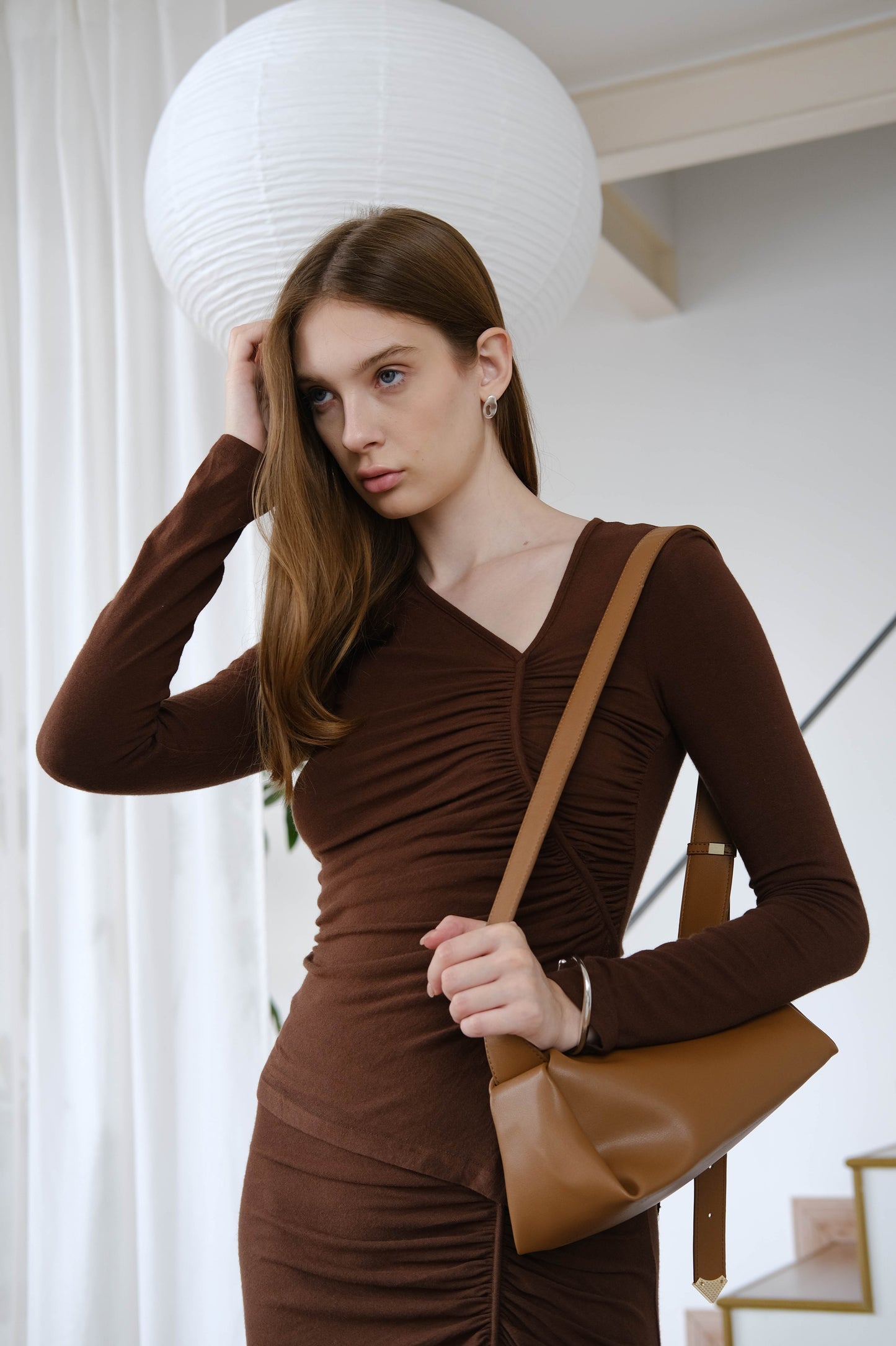 Geometric Pillow Shoulder Bag - Brown