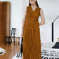 [2Pcs Suits] For Ruffled V-Neck Top + Pleated Straight Skirt In Yellow