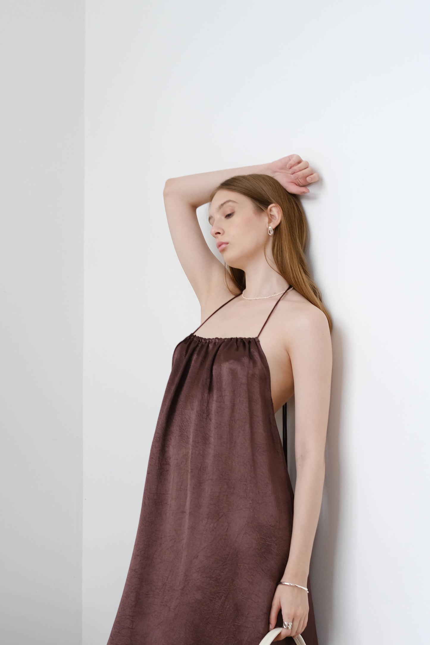 French Light Suspender Dress - Dark Brown