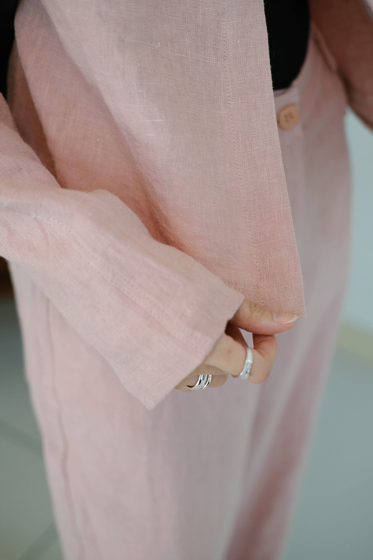 Round neck tie one button linen jacket in cherry blossom pink