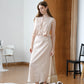 【2件套裝】棉麻無袖吊帶襯衫+長裙套裝-裸色