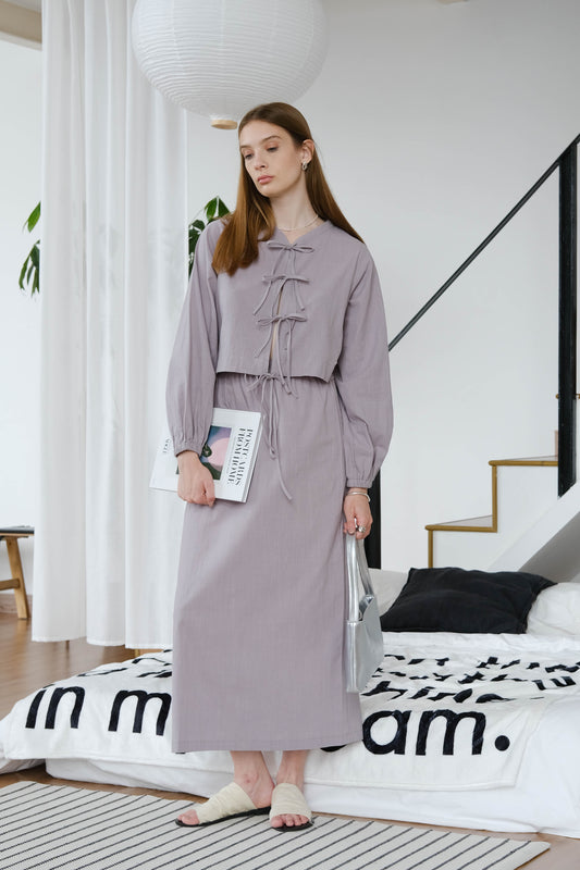 French Puff Sleeve Shirt + Skirt In Grey