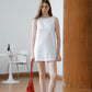 Cotton And Linen Backless Mini Dress In White