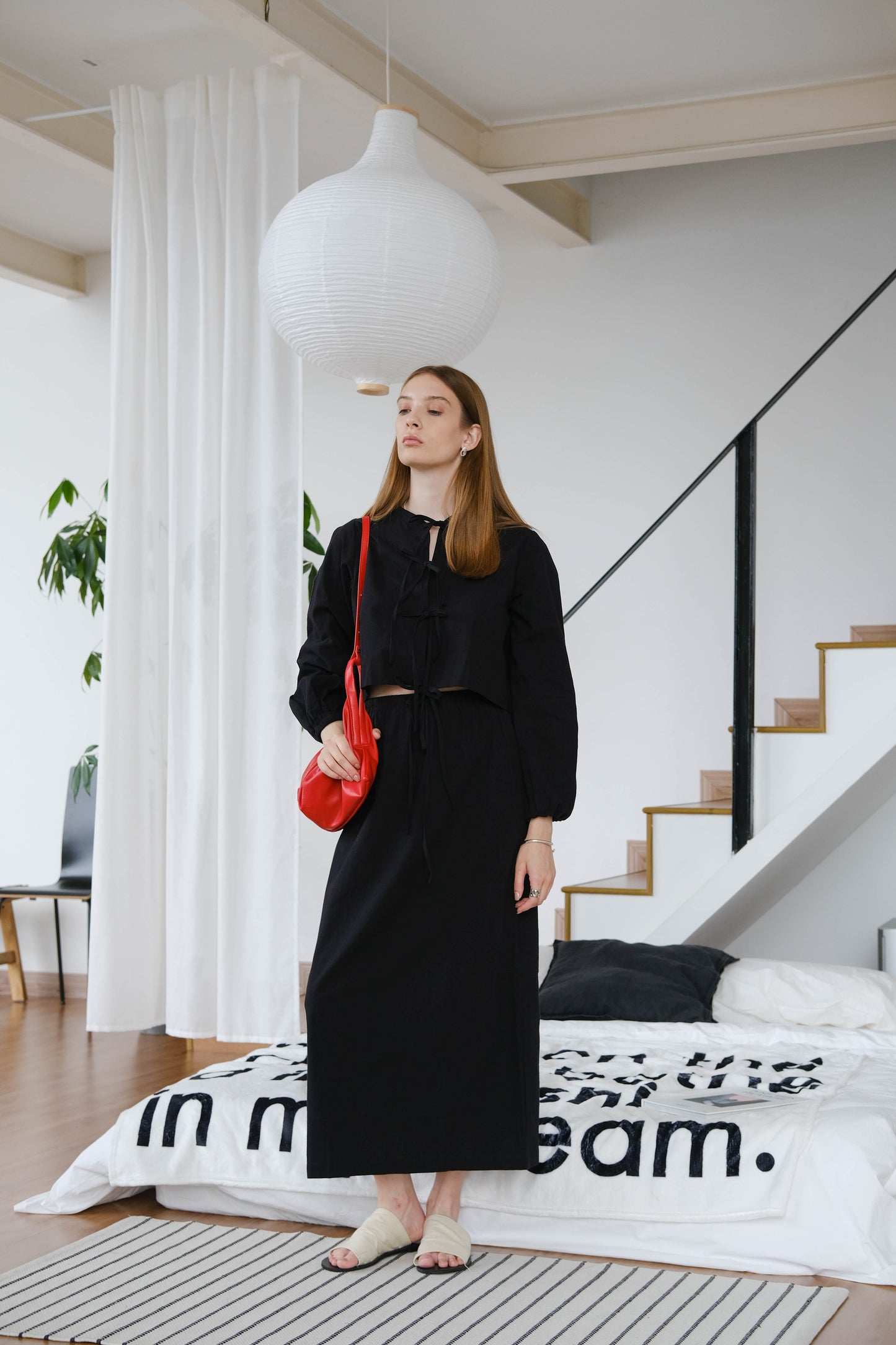 French Puff Sleeve Shirt + Skirt In Classic Black