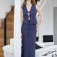 【2件套裝】無袖繫帶背心+背心裙-深藍色