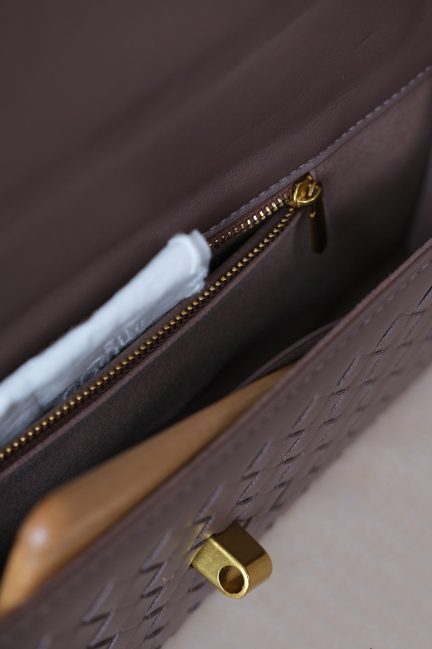 Artisan Crafted Flap Bag - Gray Brown