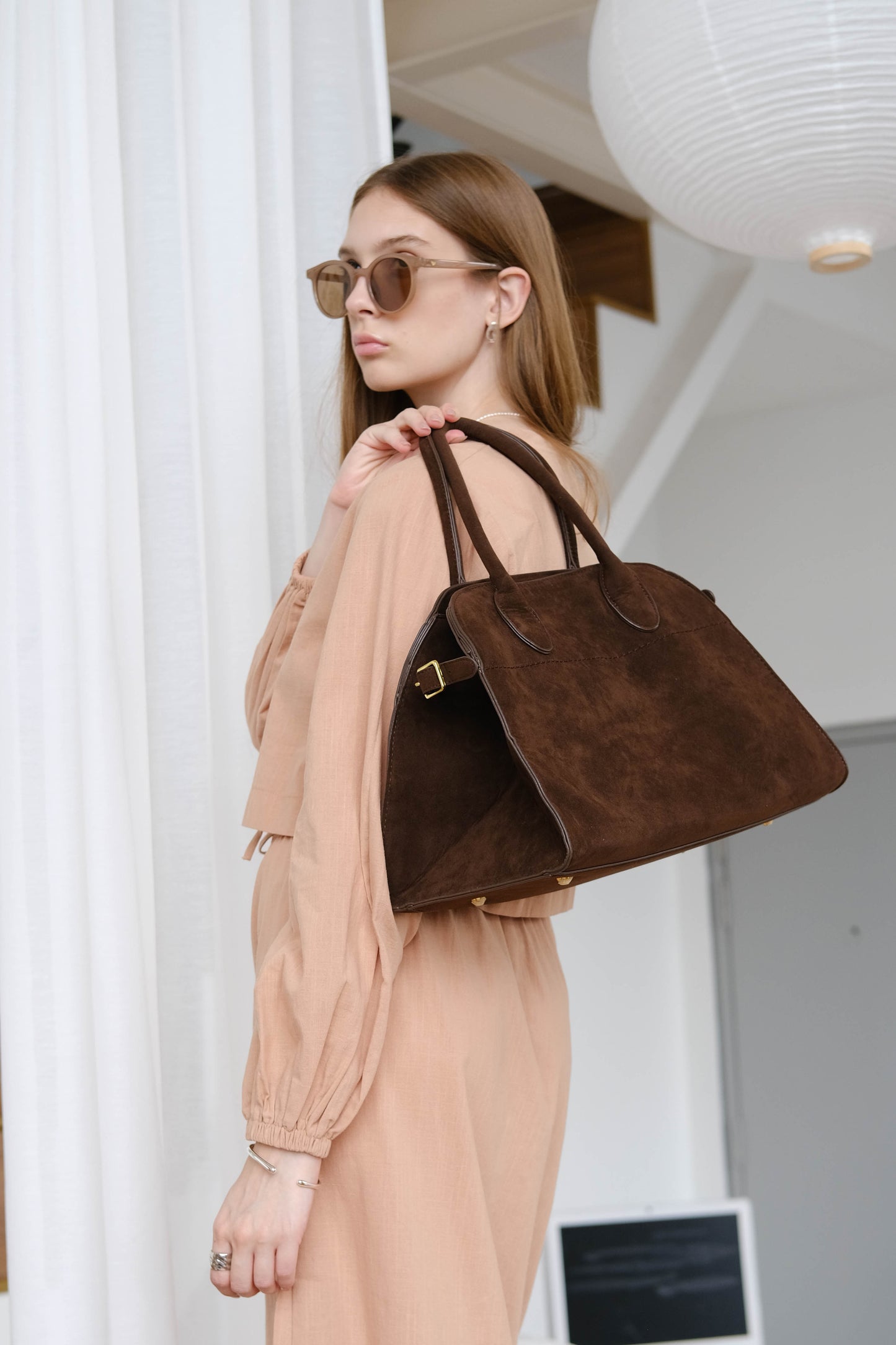 Large Matte PU Tote Bag - Dark Coffee