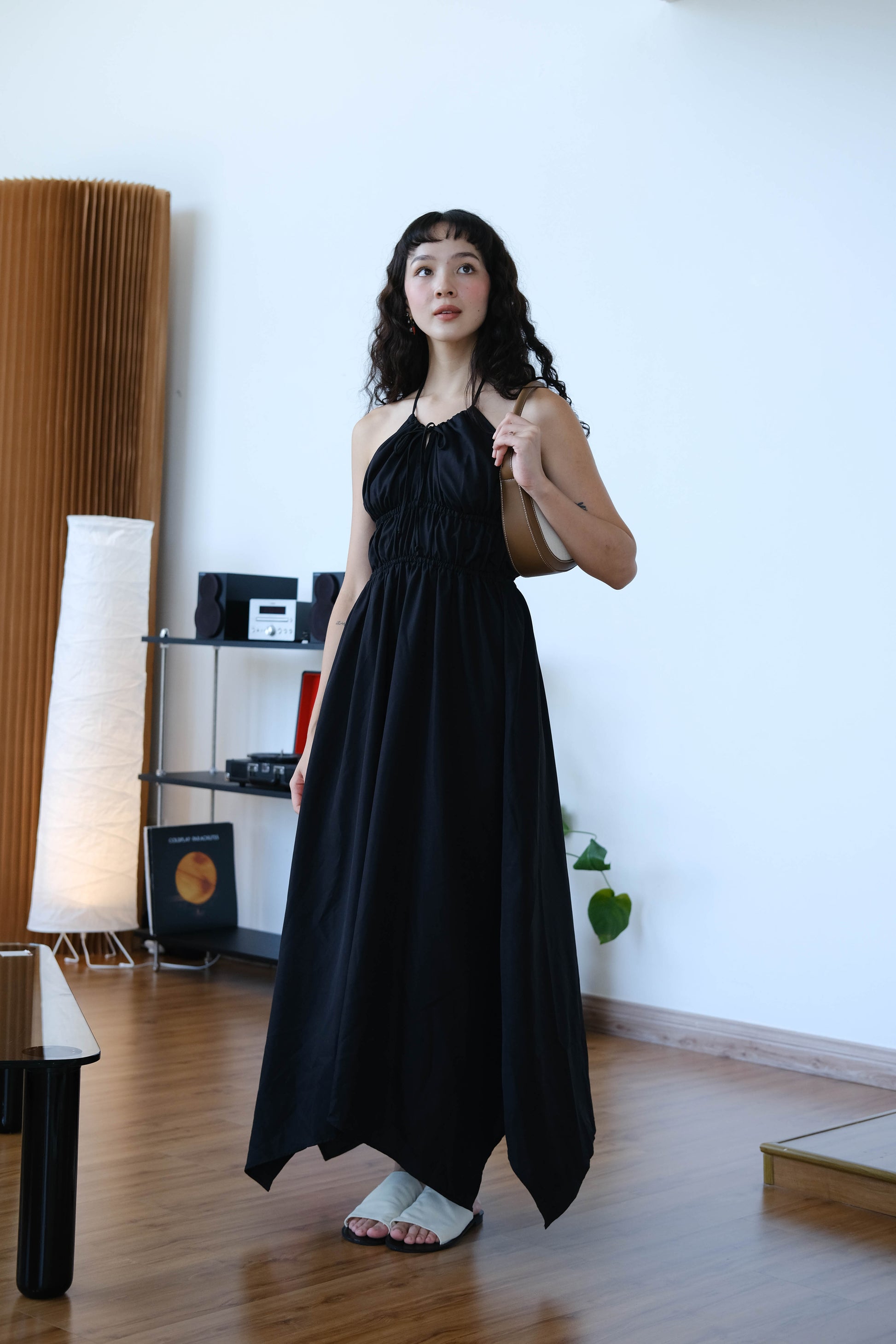 Asymmetrical Slip Dress in Classic Black S A O U Asymmetrical Slip Dress in Classic Black S A O U