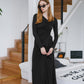 [2Pcs Suit] For Slanted V-Neck top + Side Zip Skirt - Classic Black