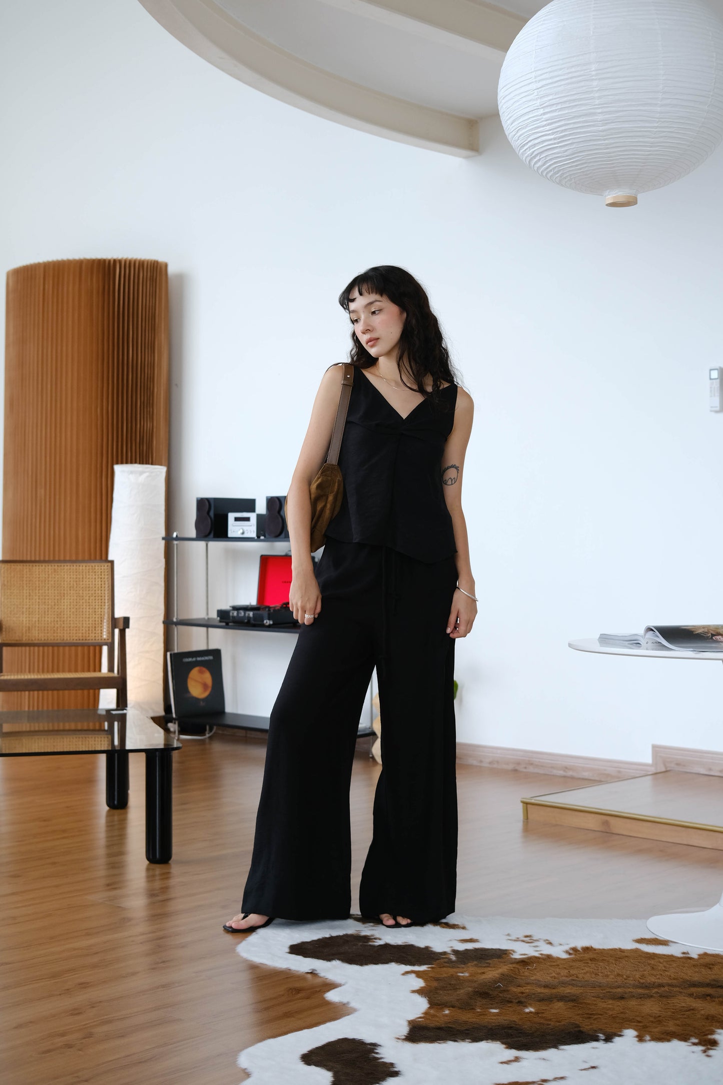 Casual Wide-leg pants in classic black with Pocket