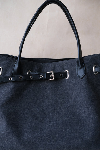 Élan Belted Canvas Tote - Black