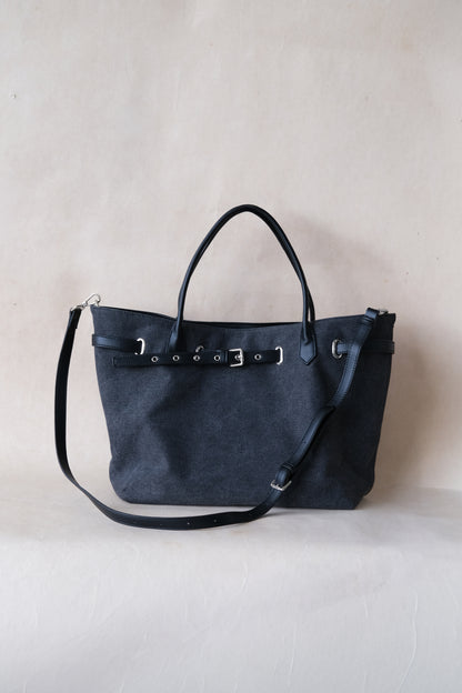 Élan Belted Canvas Tote - Black